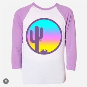 Hello Apparel Arizona Desert Saguaro Cactus Sunset Baseball 3/4 Sleeve Tee Shirt